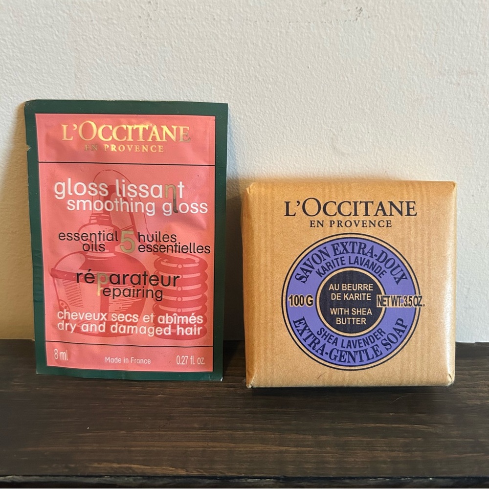 L’Occitane Gloss Lissant Smoothing Gloss for Damaged Hair and Shea Lavender Soap